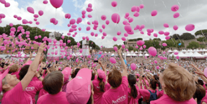 People and pink balloons