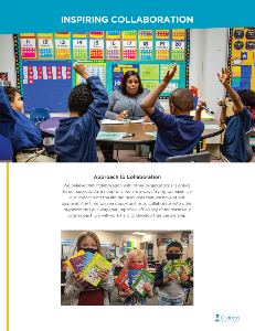 Thumbnail image of the article showing kids and teachers in a classroom and kids holding up books 